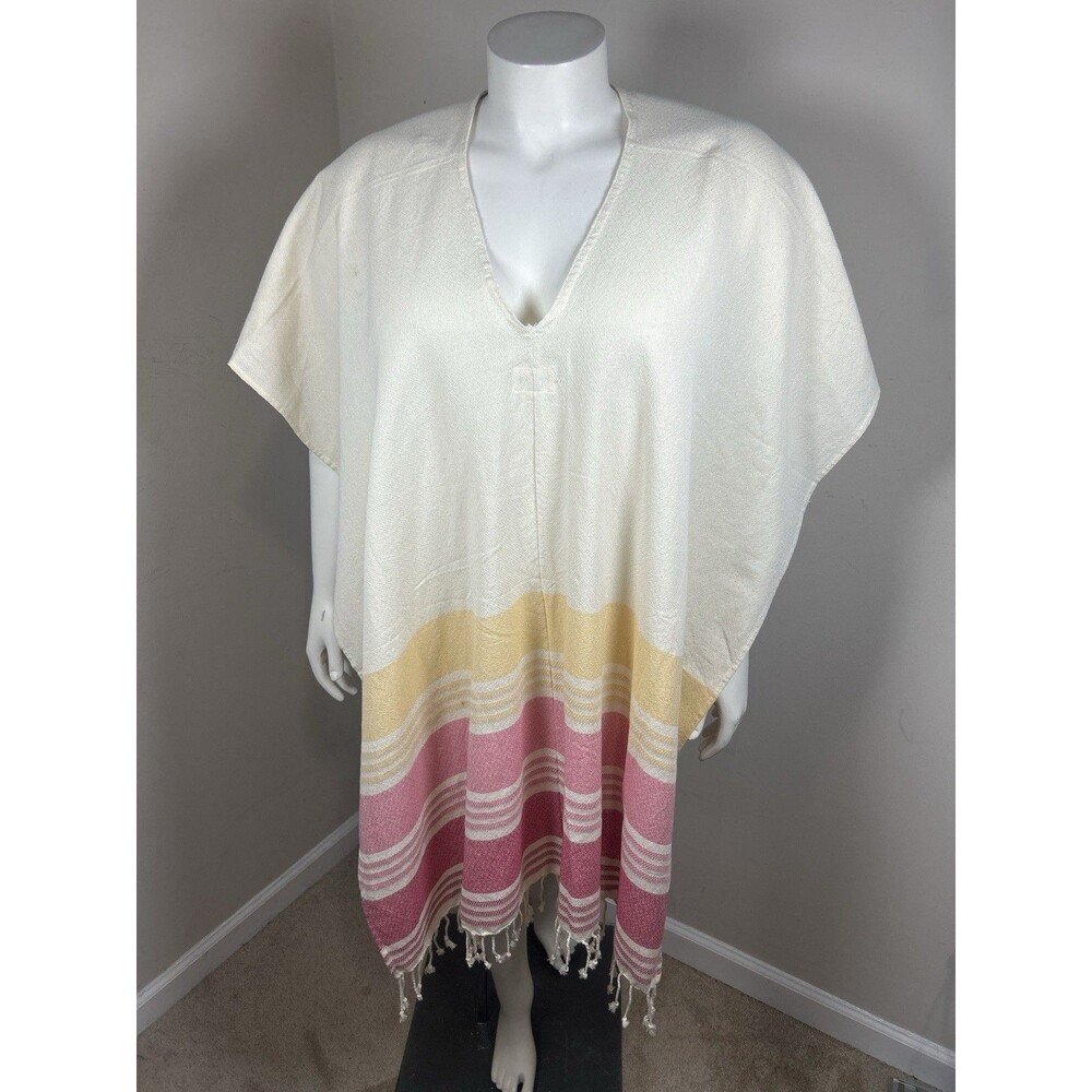 Tribe‎ Alive Poncho Womens One Size Striped Beach Caftan Fringe Ethical Artisan